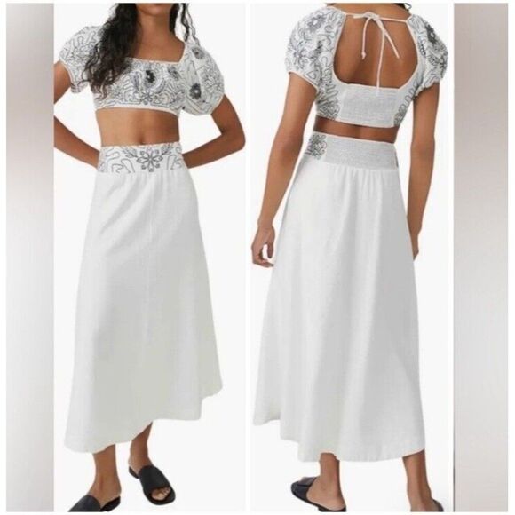Free People Dresses & Skirts - Free People Lotus Set In White Black Combo Size L Msrp $168 NWT